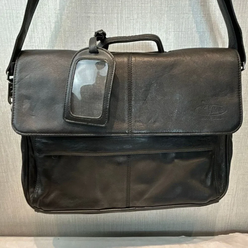 Vtg Hazel Leather Briefcase Shoulder Bag Laptop Computer Black Business Travel